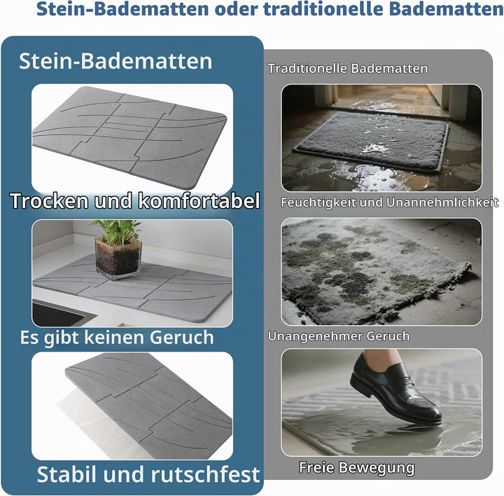 Badematte Stein - Faltbar Diatomeenerde Badematte,Super Saugfähig Badematte,Schnell Trocknend,rutsch