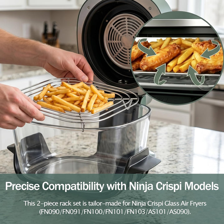 2 Grillroste für Ninja CRISPi PRO XL Fritteuse AS101EU, Rack aus Edelstahl SUS304 für Behälter aus G