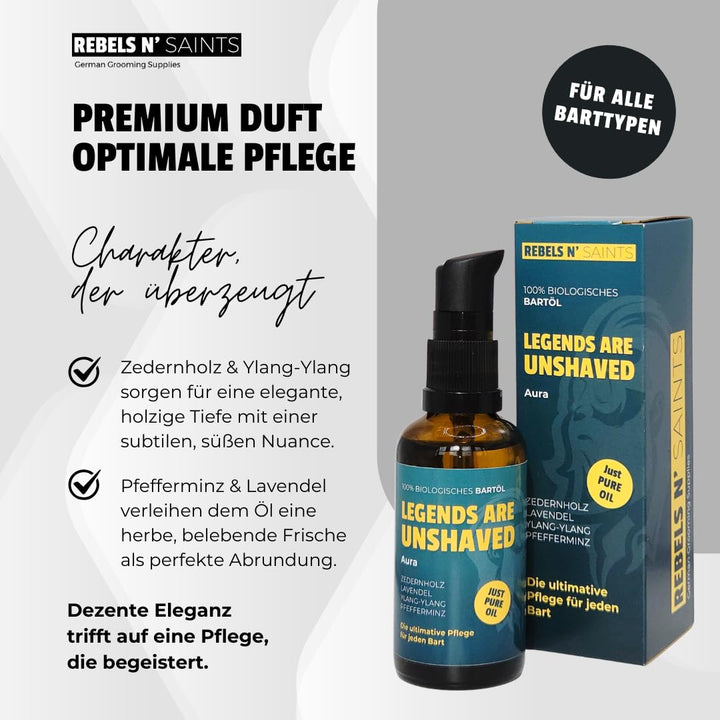 REBELS N' SAINTS Bartöl Aura - 100% natürlich - Pflegt Bart und Haut - Made in Germany - 50 ml Zeder