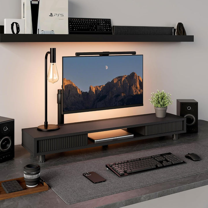 Fenge Dual Monitorständer 108cm Grosser Bildschirmständer mit 2 Glas-Schiebetür Höhenverstellbarer M