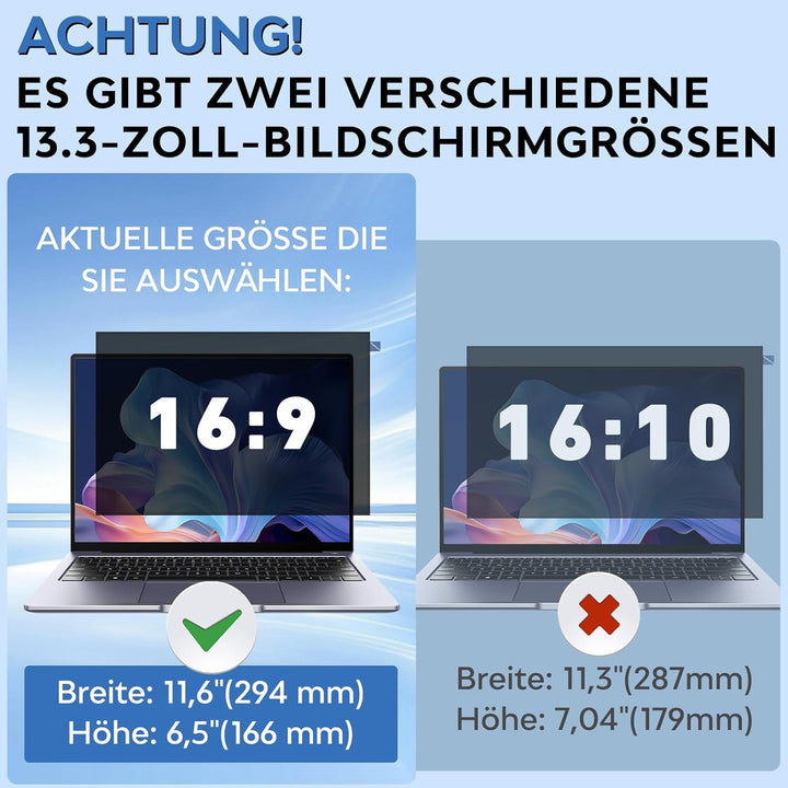 Blickschutzfolie für 13,3 Zoll Laptop 16:9 Sichtschutzfolie,Abnehmbar sichtschutz, Anti Blaulicht Bl