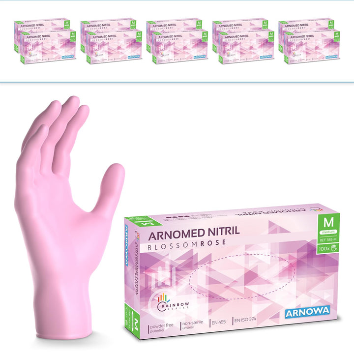 1000 Stück (10x100) ARNOMED Einweghandschuhe Rosa, Einmalhandschuhe M, Nitril Handschuhe Einweg, Nit