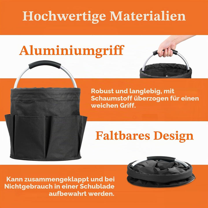 2Pack Faltbar Putzmittel Organizer, 17L Einkaufskorb mit Griff und 6 Taschen, Tragbarer Werkzeugtasc