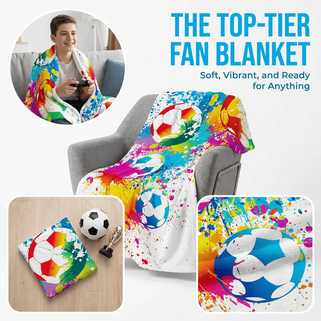Goodbath Fussball Decke, Bunte Fussball Fleece Wurf Decke für Couch Sofa Bett Home Office,200 x 150