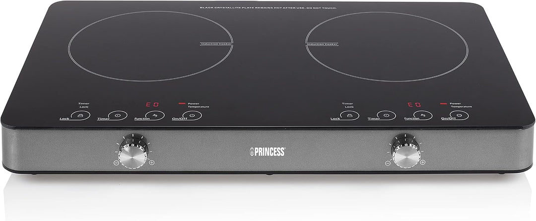 Princess Induktionsdoppelkochplatte mit Touchbedienfeld – LED-Display, 1800 + 1300 Watt, Einzelbedie