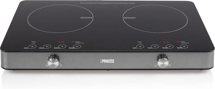 Princess Induktionsdoppelkochplatte mit Touchbedienfeld – LED-Display, 1800 + 1300 Watt, Einzelbedie