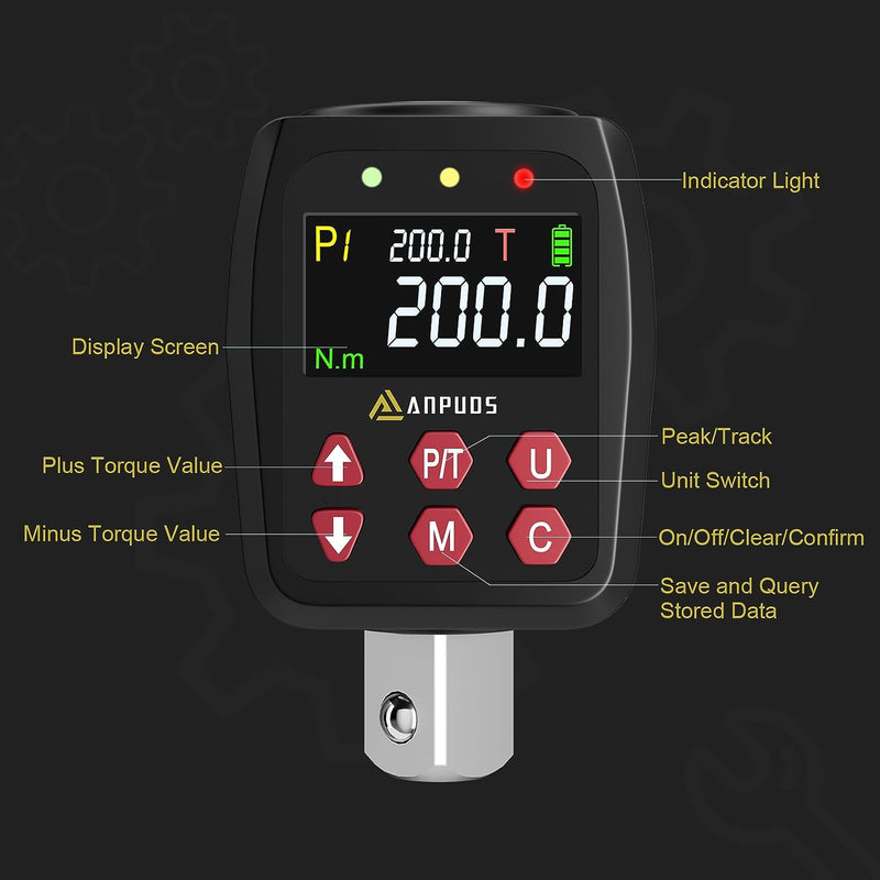 ANPUDS Digitaler Drehmomentadapter, 1/2 Zoll 10-200 Nm Drehmomentadapter Set mit Voreingestellter, L