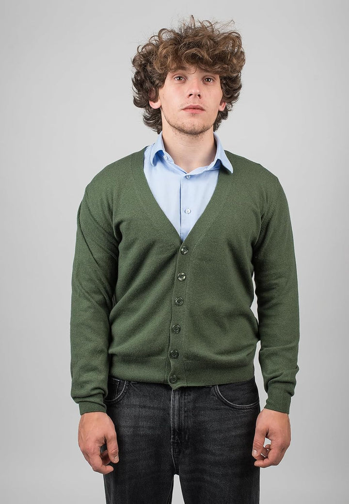 Dalle Piane Cashmere - Strickjacke aus gemischtem Kaschmir, Made in Italy - Herren L Khaki, L Khaki