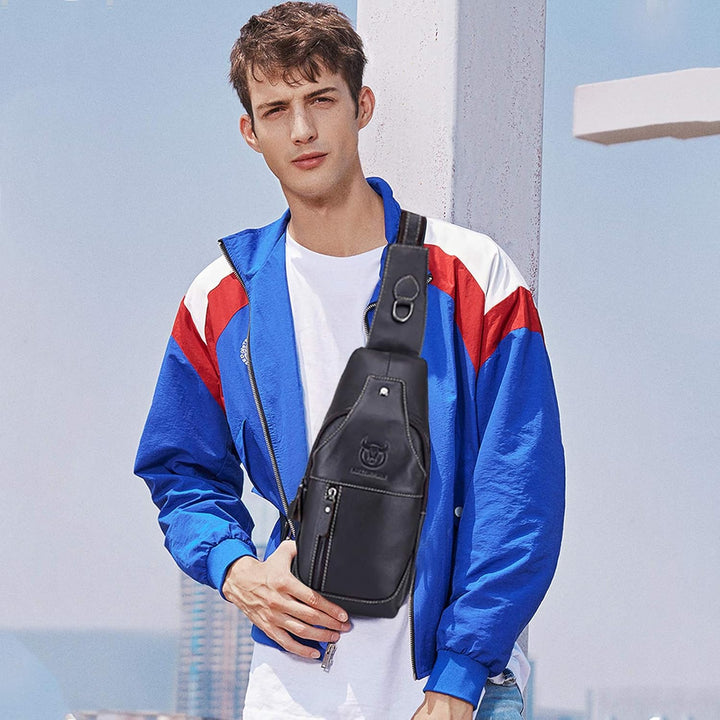 FANDARE Sling Bag Leder Brusttasche Schultertasche Wasserresistent Tragetasche Herren Umhängetasche