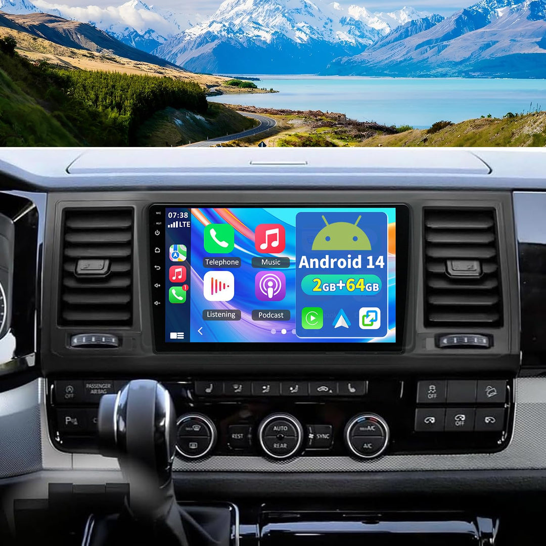 2+64G 9 Zoll Bluetooth Autoradio mit Bildschirm für VW T6 Transporter Multivan 2016-2022 Android 14