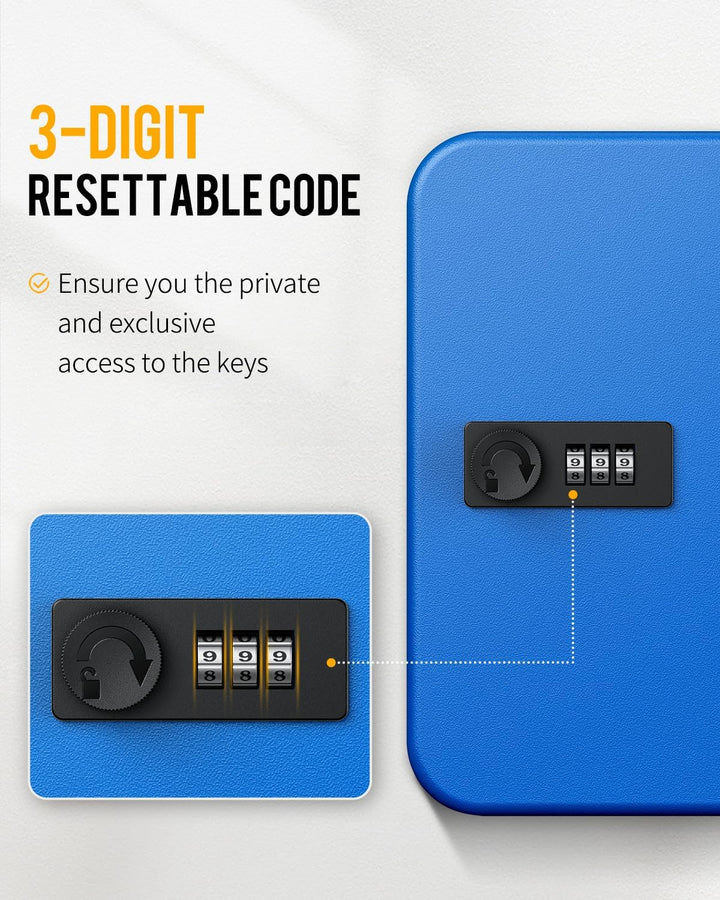 Uniclife 20 Fach Schlüsselbox mit Zahlenschloss und resettbarem Code, Blaue Digitale Sicherheitsbox
