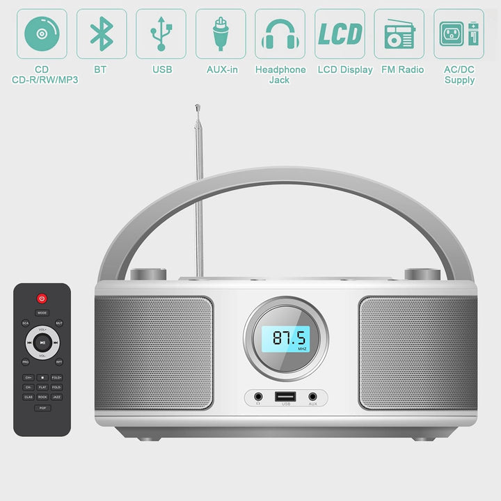 WISCENT Tragbares CD Radio (CD-Player, Boomboxen, UKW Radio, USB, Kopfhöreranschluss, AUX-In),CD Spi