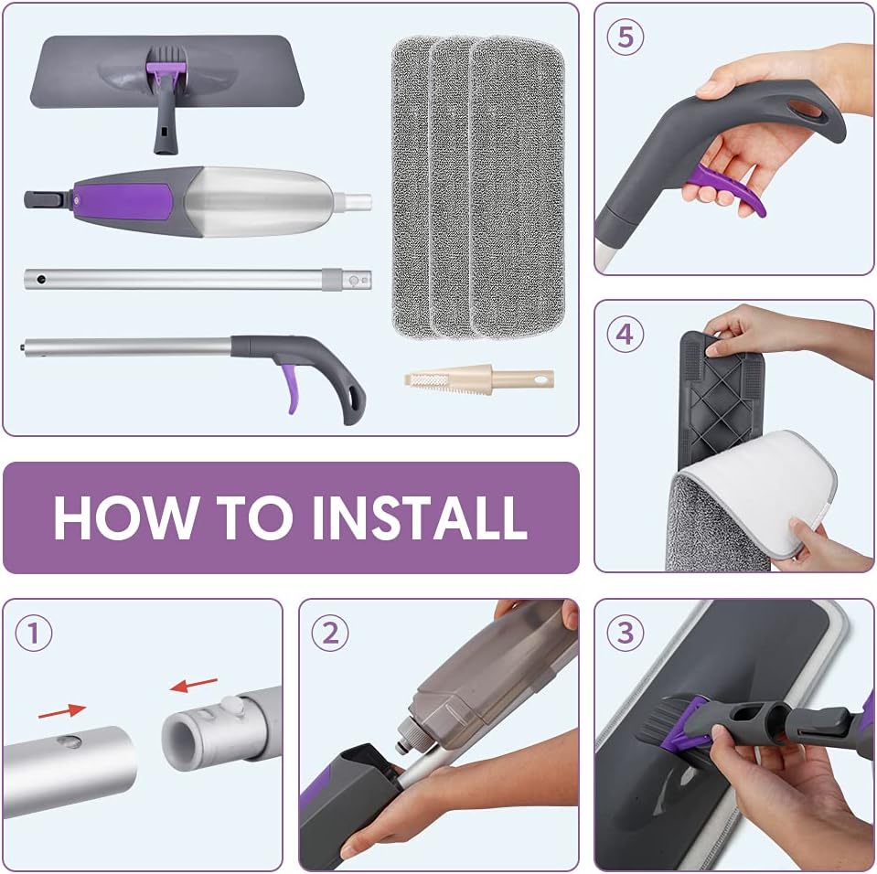 Wischer mit Sprühfunktion - HOMSIER Spray Mop Bodenwischer Sprühwischer für Schnelle Reinigung mit 5