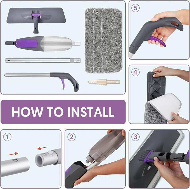 Wischer mit Sprühfunktion - HOMSIER Spray Mop Bodenwischer Sprühwischer für Schnelle Reinigung mit 5