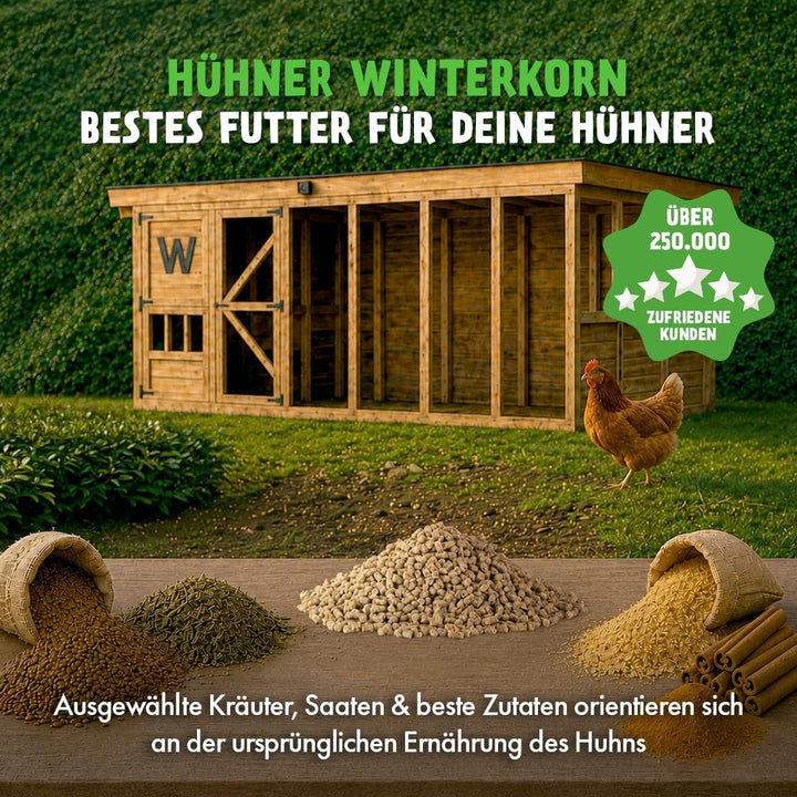 hühnergold Winterkorn 10kg Hühnerfutter Winter | Winter-Alleinfutter für Hühner – mit Kräutern & Bie