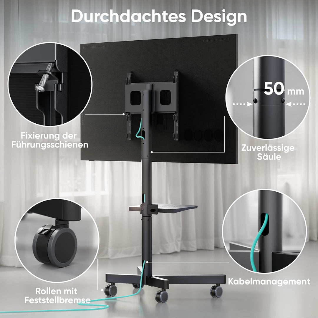 ONKRON Mobiler TV Ständer rollbar für 23-60 Zoll Bildschirme bis zu 40 kg - TV Standfuss höhenverste