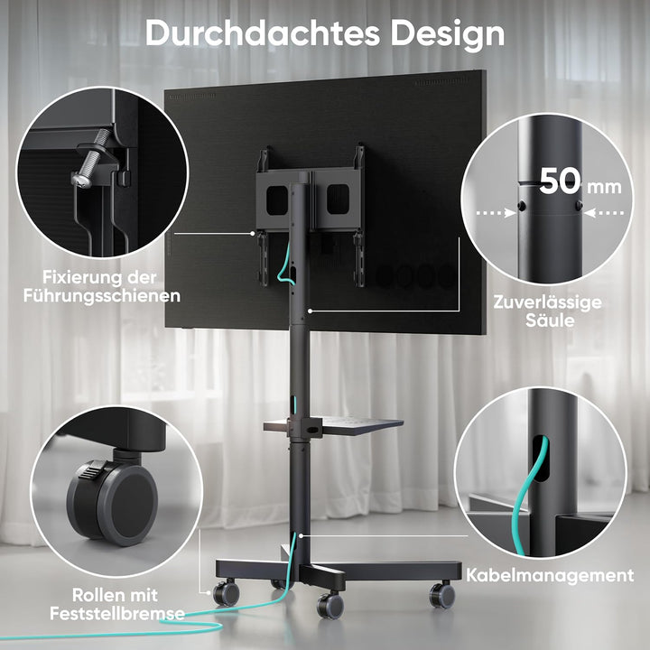 ONKRON Mobiler TV Ständer rollbar für 23-60 Zoll Bildschirme bis zu 40 kg - TV Standfuss höhenverste
