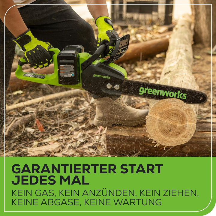 Greenworks 48V(2x24V) Akku Kettensäge mit bürstenlosem Motor, 14-Zoll (35 cm) Klinge, 20 m/s Ketteng