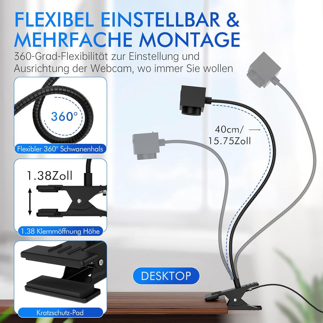 Webcam 1080P mit Mikrofon und Sichtschutzklappe – USB Webcam für PC, Laptop & Zoom, Augenkontakt-Kam