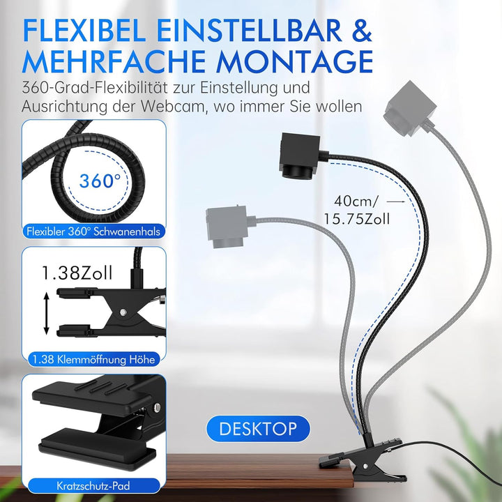 Webcam 1080P mit Mikrofon und Sichtschutzklappe – USB Webcam für PC, Laptop & Zoom, Augenkontakt-Kam