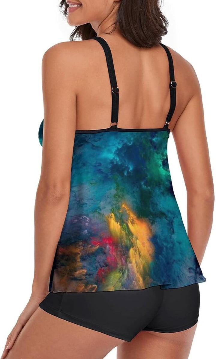wihnsinop Tankini Damen Bauchweg Bademode Set Damen Freizeit Tankini Badeanzug Zweiteiler Tankinis S