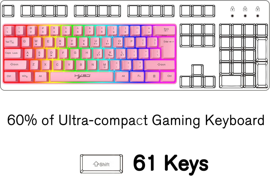 KUIYN 60% kabelgebundene RGB-Gaming-Tastatur, 61-Tasten-Minitastatur mit 11 RGB-Chroma-Hintergrundbe