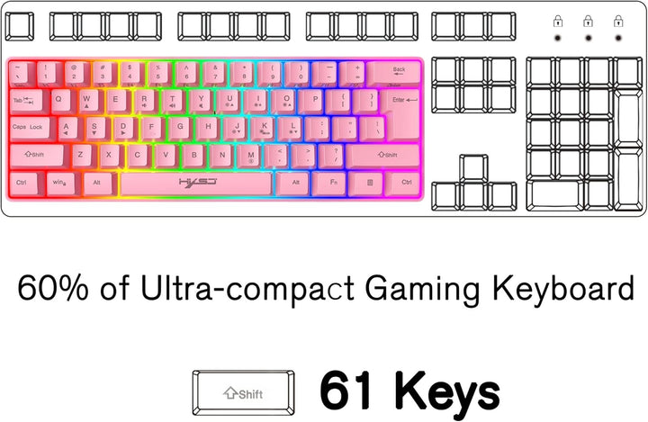KUIYN 60% kabelgebundene RGB-Gaming-Tastatur, 61-Tasten-Minitastatur mit 11 RGB-Chroma-Hintergrundbe