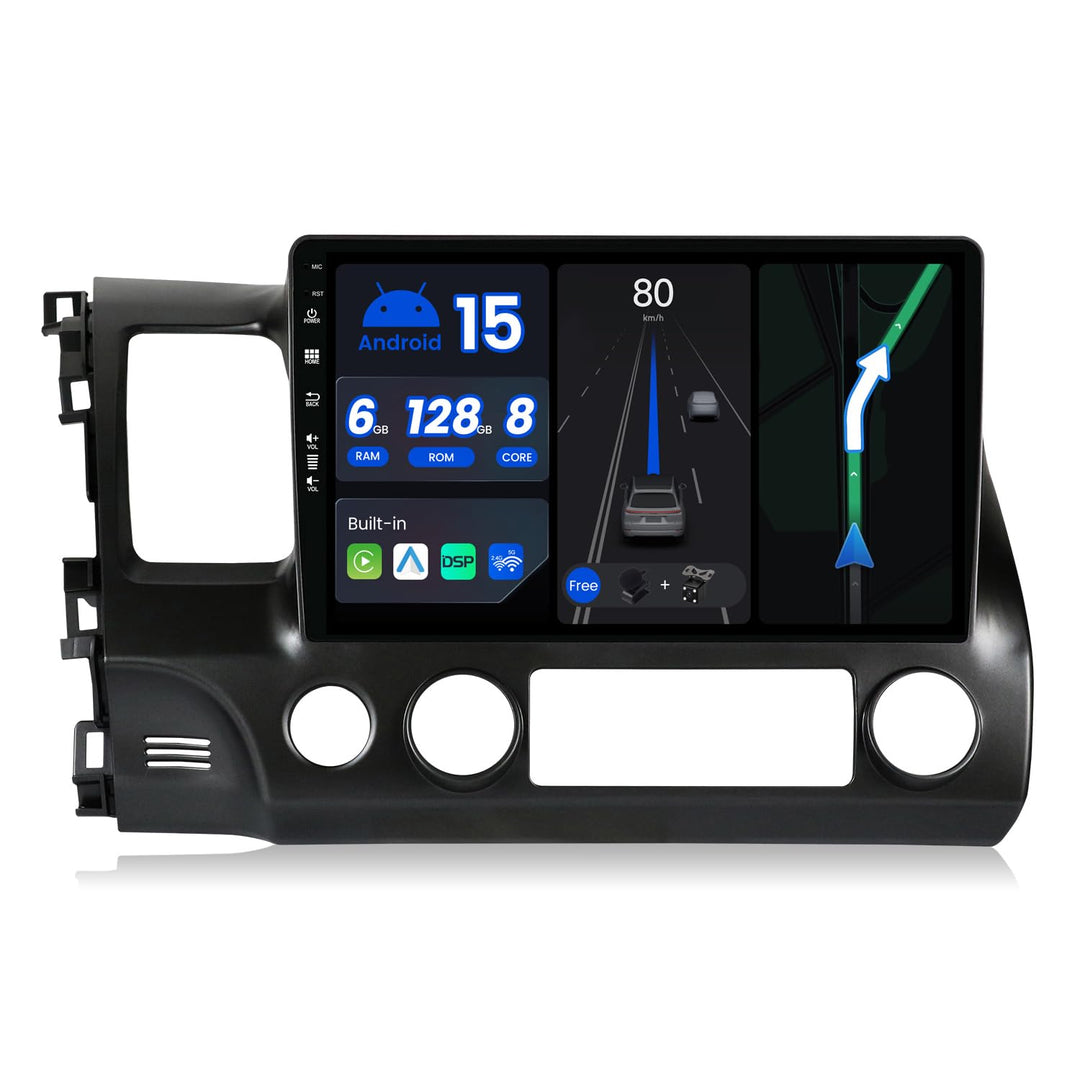 [6G+128G] - Android 15 - Autoradio für Honda Civic (2006-2011) - Kabellos CarPlay/Android Auto - LED
