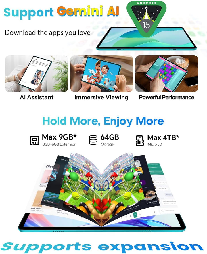 TECLAST 10.1 Zoll Android Tablet mit Gemini AI, Tablets mit Tastatur und Stift 10-Zubehör, 64GB ROM