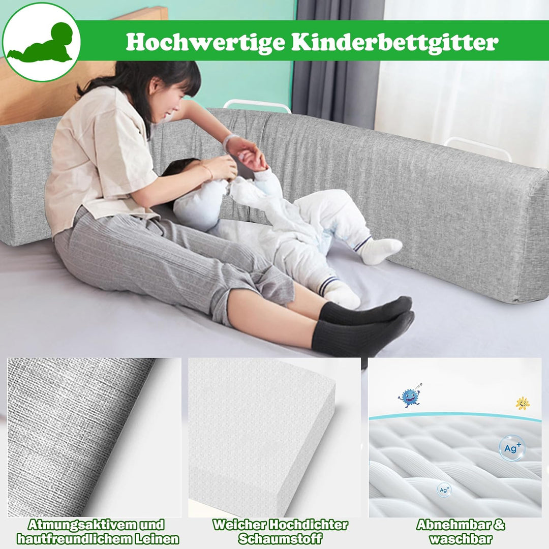SUBTLETY Bettgitter Baby Rausfallschutz Bett 150cm Bettschutzgitter für Kinder 5-Loch Höhenverstellb