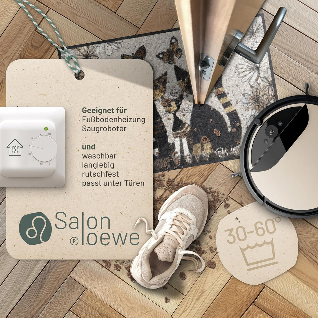 Rosina Wachtmeister Fussmatte waschbar by Salonloewe Gatti con Fiori 50 x 75 cm Tür-Matte Katzen bun