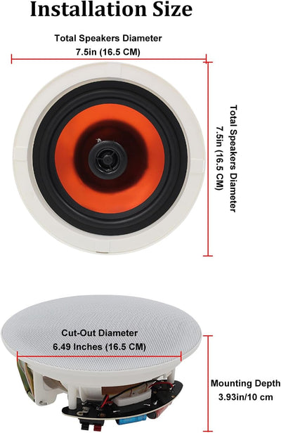 Herdio 6.5 Zoll Deckenlautsprecher, 300 Watt 2-Wege Stereo Einbaulautsprecher, Bündige Montage Sound