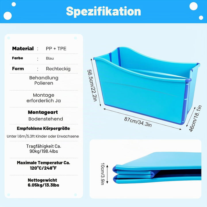Faltbare Badewanne Erwachsene 98 * 50 * 56cm, Badezimmer Sauna und Schwimmbad Indoor/Outdoor Blau