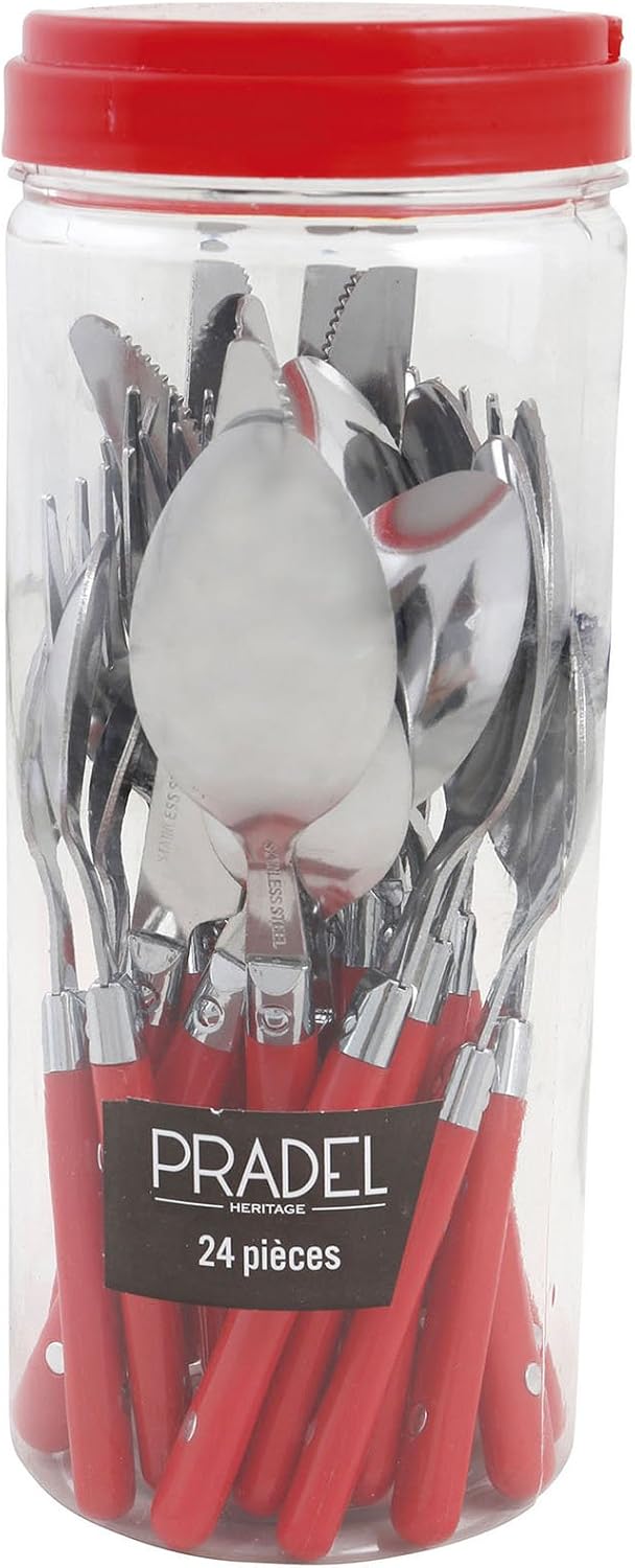 Pradel Heritage 518154 Besteckset, 24-teilig, Edelstahl/Kunststoff, Rot, 9,6 x 23,5 x 9,7 cm