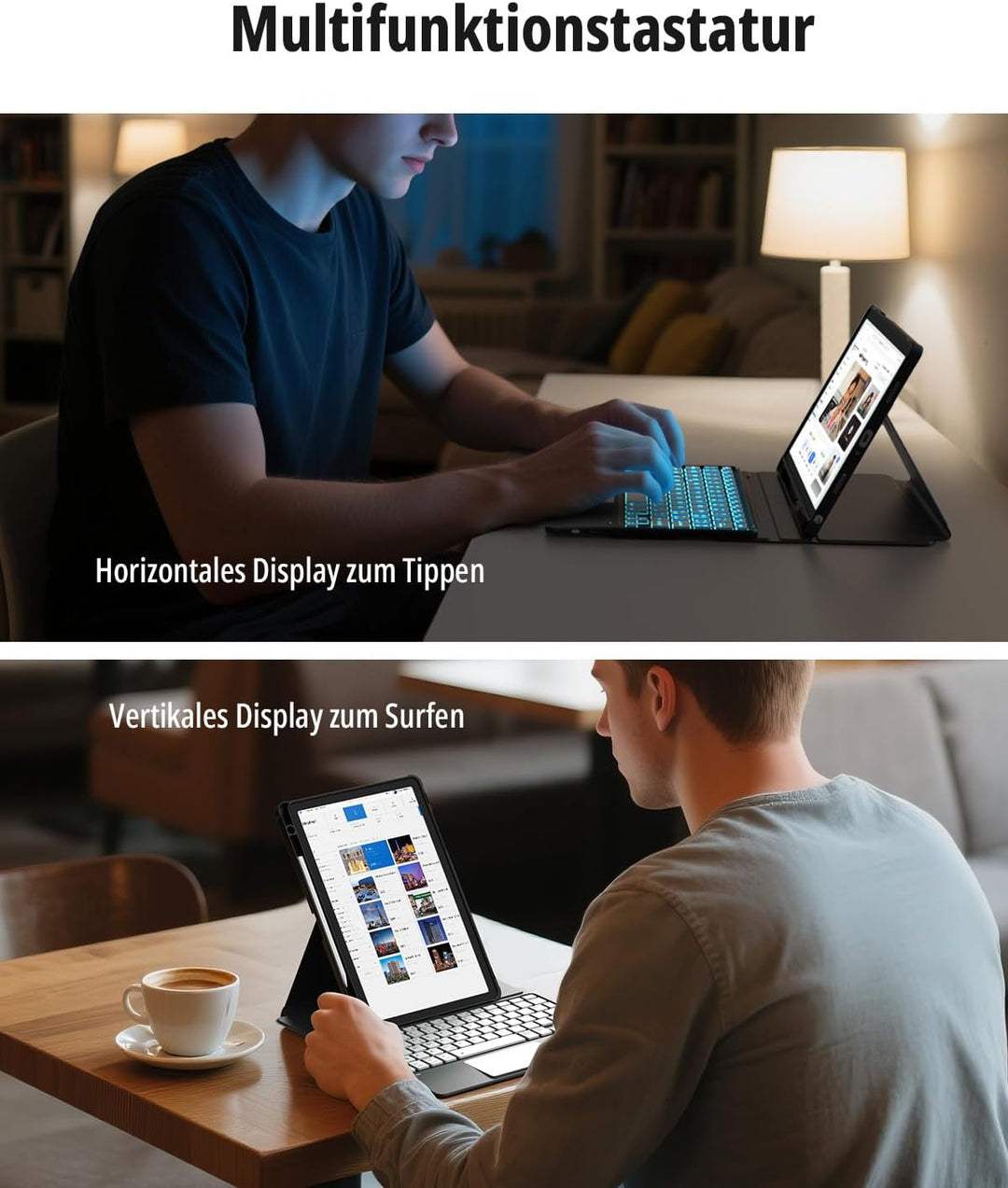 CACOE Drehbare Tastatur Hülle für Samsung Galaxy Tab A11 Plus/A9 Plus 2025/2023 (11 Zoll) mit Touchp
