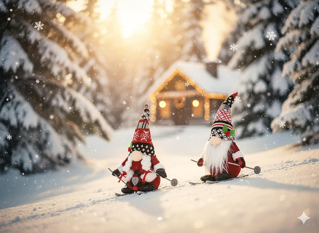 KAMACA 2er Set Deko Wichtel Ski Wichtelpärchen aus Stoff mit knuffigem Outfit Dekoidee zum Verschenk