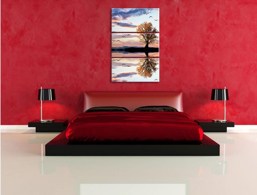 Pixxprint Baum spiegelt Sich im Wasser als Leinwandbild/Grösse: 3 Teilig (120x80) cm/Wandbild/Kunstd