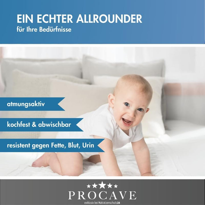 PROCAVE wasserdichter Matratzenbezug in blau. atmungsaktiv und abwischbar 100x200 cm für Matratzen-H