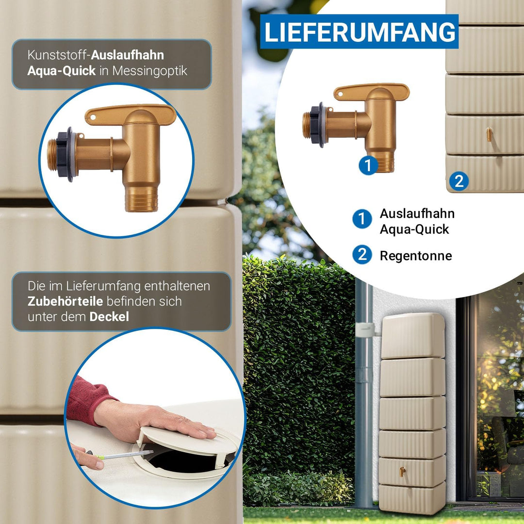 4rain Slim Wandtank Regentonne 330 Liter sandbeige - Regenwassertank, Wasserbehälter, Fass, Wasserta
