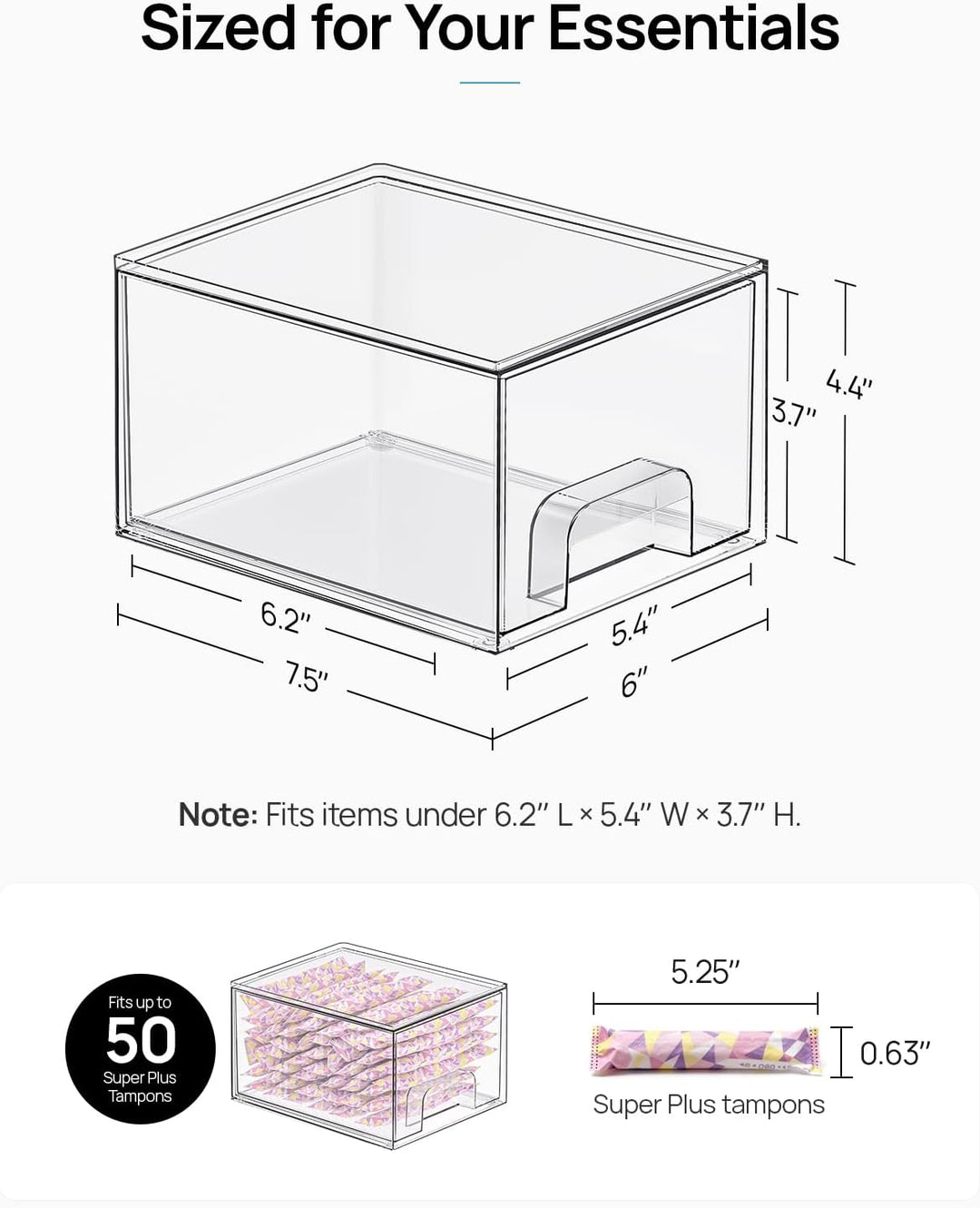 Vtopmart 2er-Set Kleine Schubladen Organizer, Transparent Badezimmer Organizer mit 16 rutschfeste Ma