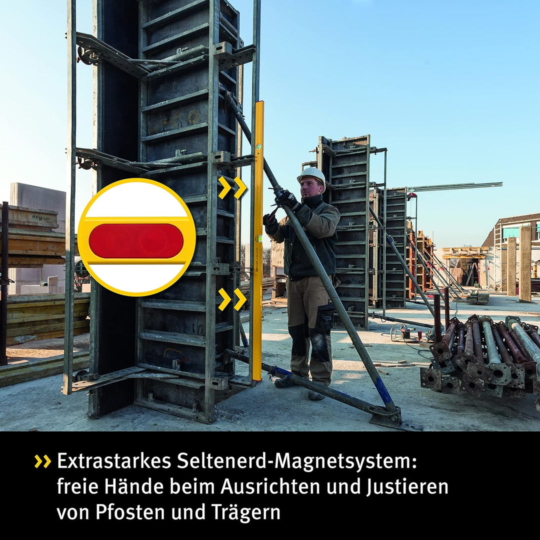 STABILA Magnet-Wasserwaage Type 80 ASM, 120 cm, verstärktes Alu-Profil, extrastarkes Seltenerd-Magne
