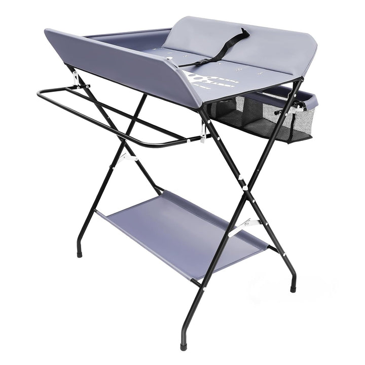 WOLEGM Baby Wickelkombi, Klappbare Wickelkommode, Mobiler Wickeltisch mit Sicherheitsgurt und Ablage