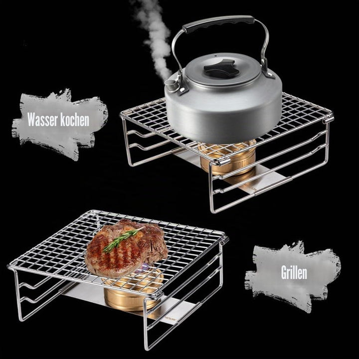 Grill-Warmhalterost aus robustem Edelstahl, tragbarer Grillrost mit Beinen für Outdoor, Rucksackreis