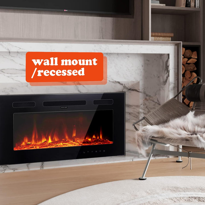 M.C.Haus Ultradünner Elektrischer Kamin, geräuscharm, 12 Verschiedene Flammen, versenkte Wandmontage