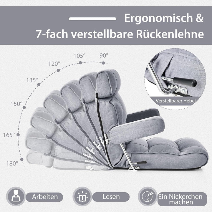 GOPLUS Bodenstuhl, Relaxliege mit Armlehne & Verstellbarer Rückenlehne, Bodensessel mit Schlaffunkti