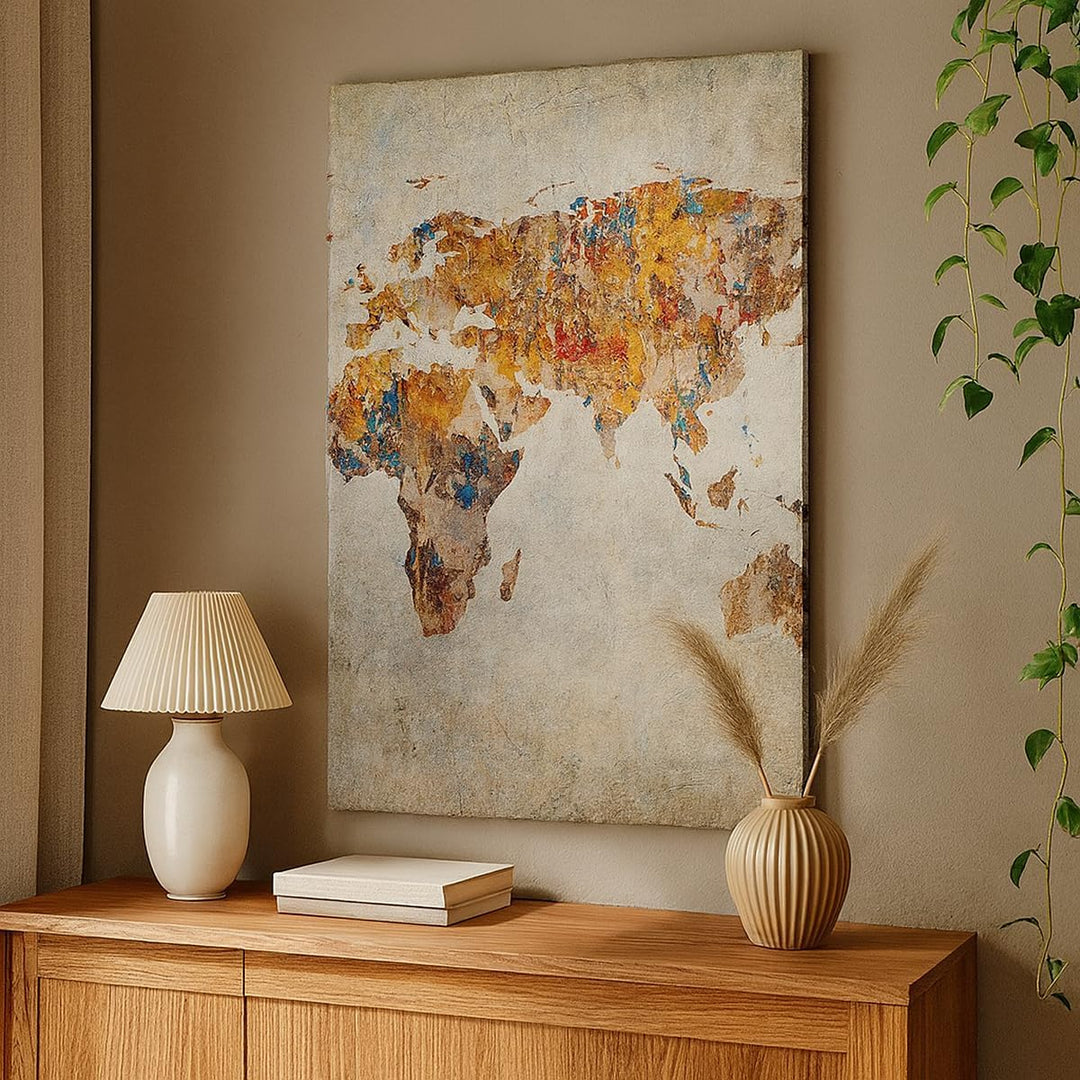 Bilder auf Leinwand Welt Karte Kontinente Geographie Leinwandbild mit Rahmen 45x80cm Wandbilder Deko