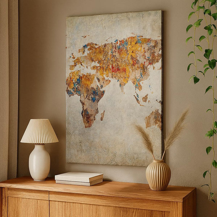 Bilder auf Leinwand Welt Karte Kontinente Geographie Leinwandbild mit Rahmen 45x80cm Wandbilder Deko