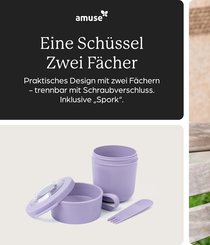 Amuse Müslibecher To Go | 450ml + 150ml | ideal für Overnight Oats, Granola, Meal Prep | Joghurtbech