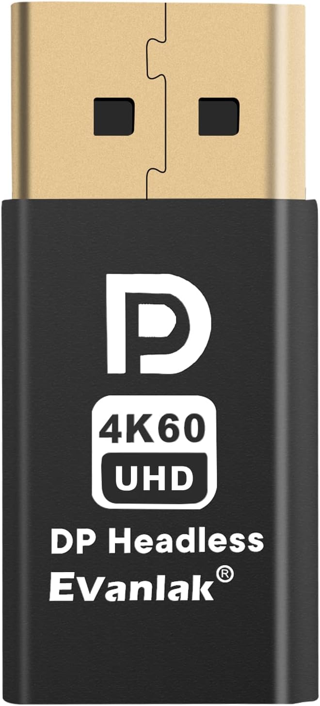 EVanlak 4K60HZ DisplayPort Headless Ghost Display Emulator für PC DP Dummy Plug -fit Headless 1080@1
