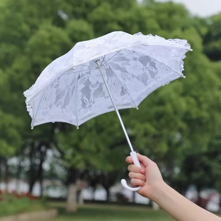 Mumusuki Weisser Spitze-Regenschirm-Handwerks-Blumen-Stickerei-Regenschirm-Gebrauch für Brautpartei-